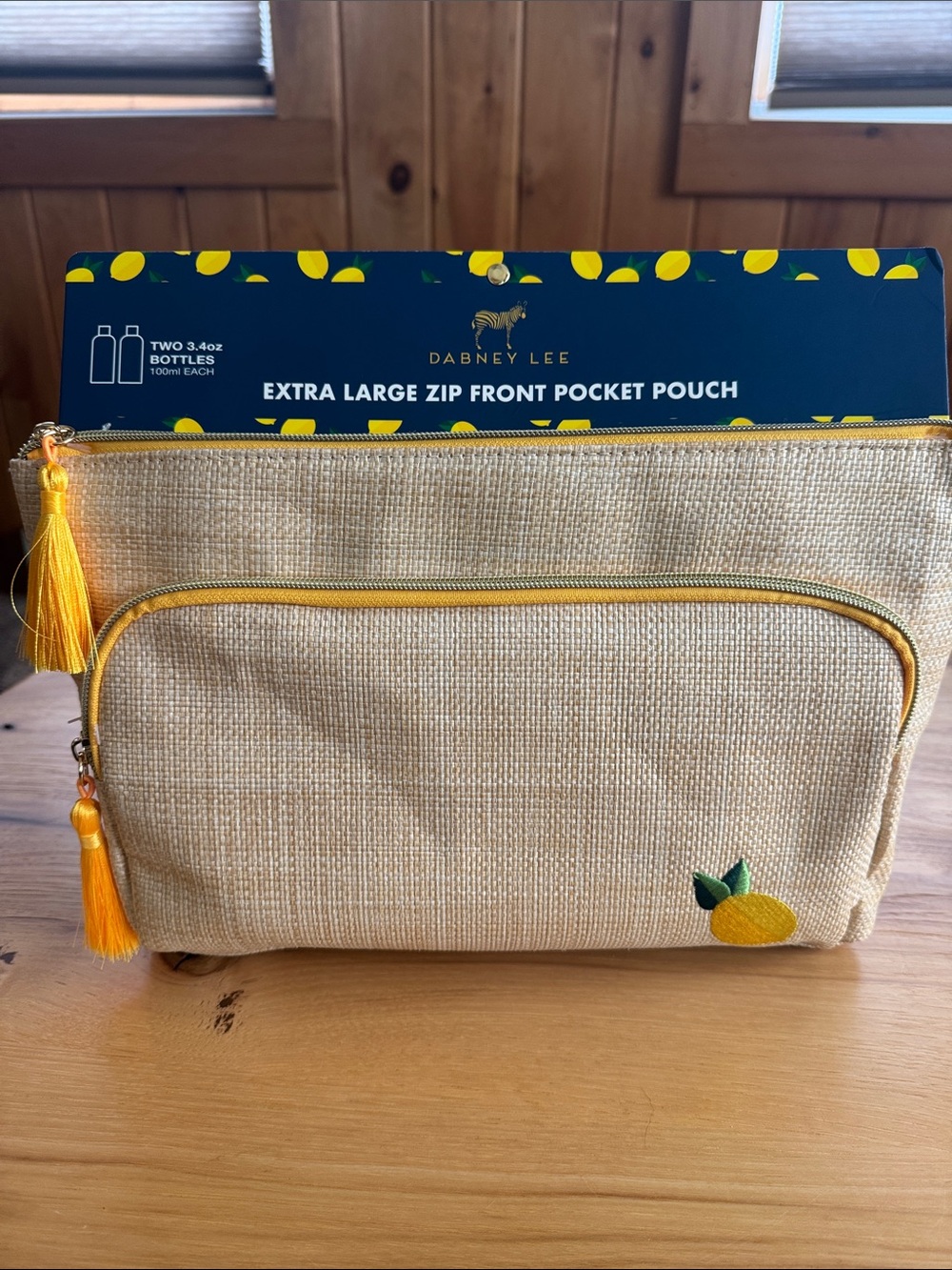 Dabney Lee Natural Woven Pouch with Yellow Tassels and Lemon Motif